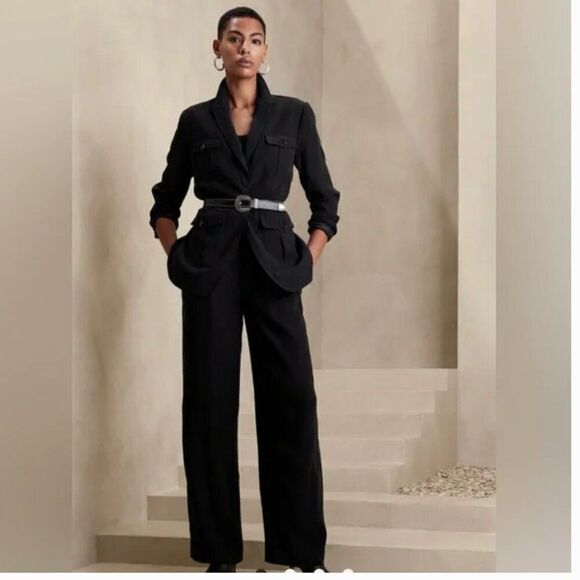 Banana Republic Black Drapey Wide-Leg Pant High Waisted 8 NWT - Picture 1 of 8
